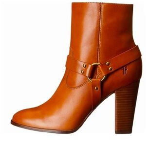 Frye Laurie Harness Leather Zippered Boots Sz 7.5‎ High Heel Bootie Fall Cowgirl